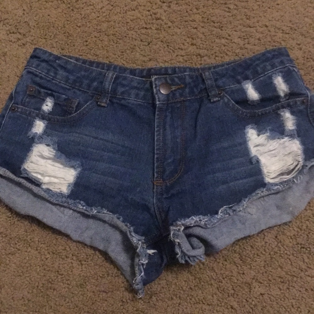 F21 denim distressed shorts